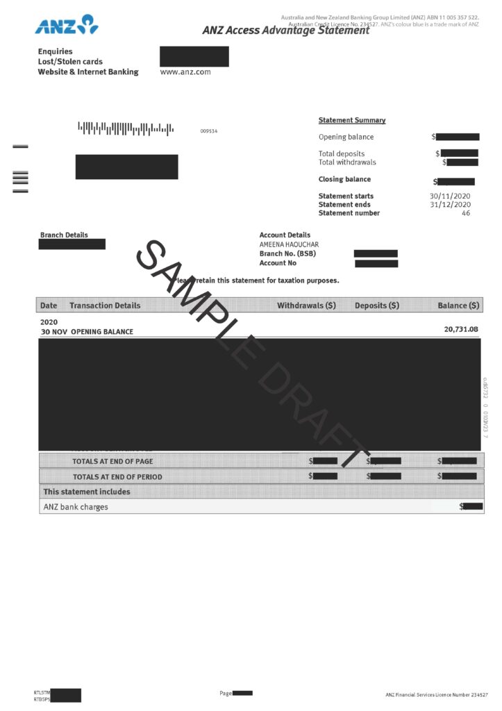 ANZ Bank Statement Sample