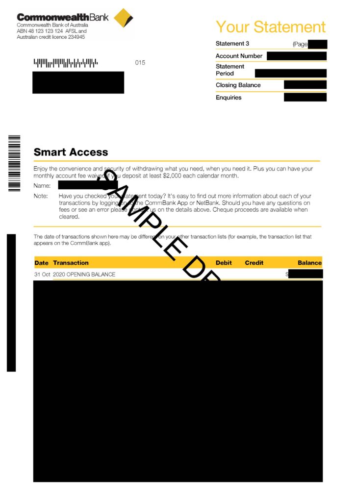 Commonwealth Bank Statement Sample