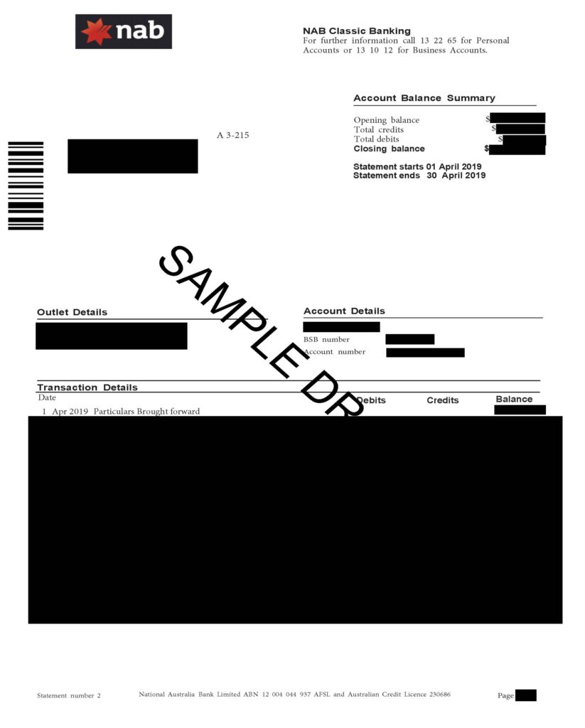 NAB Bank Statement Sample