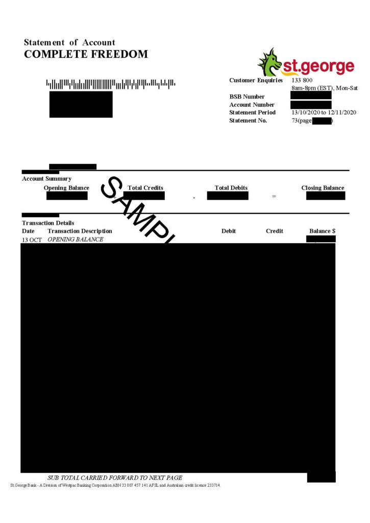 St George Bank Statement Sample