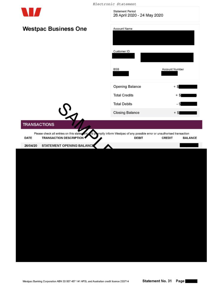 Westpac Bank Statement Sample
