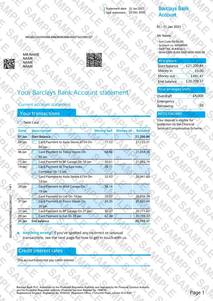 Barclays Bank Statement Sample