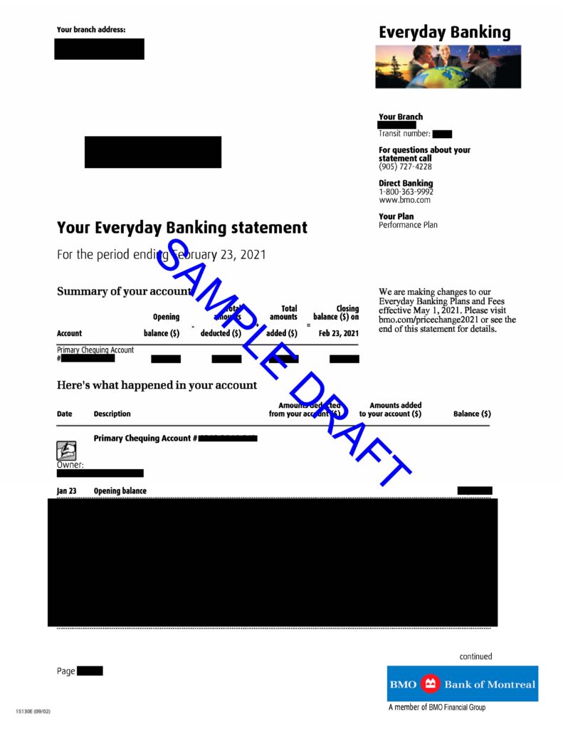 BMO Bank Statement Sample