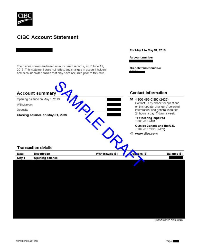 CIBC Bank Statement Sample