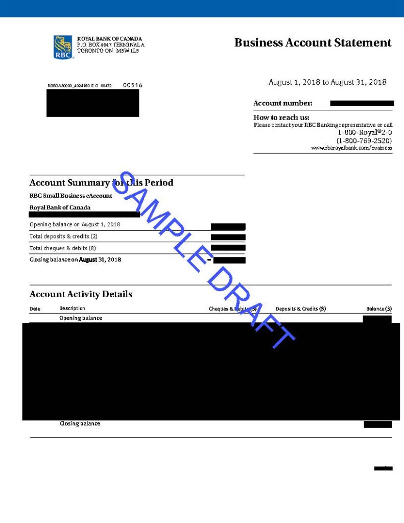 Royal Bank of Canada Statement Sample
