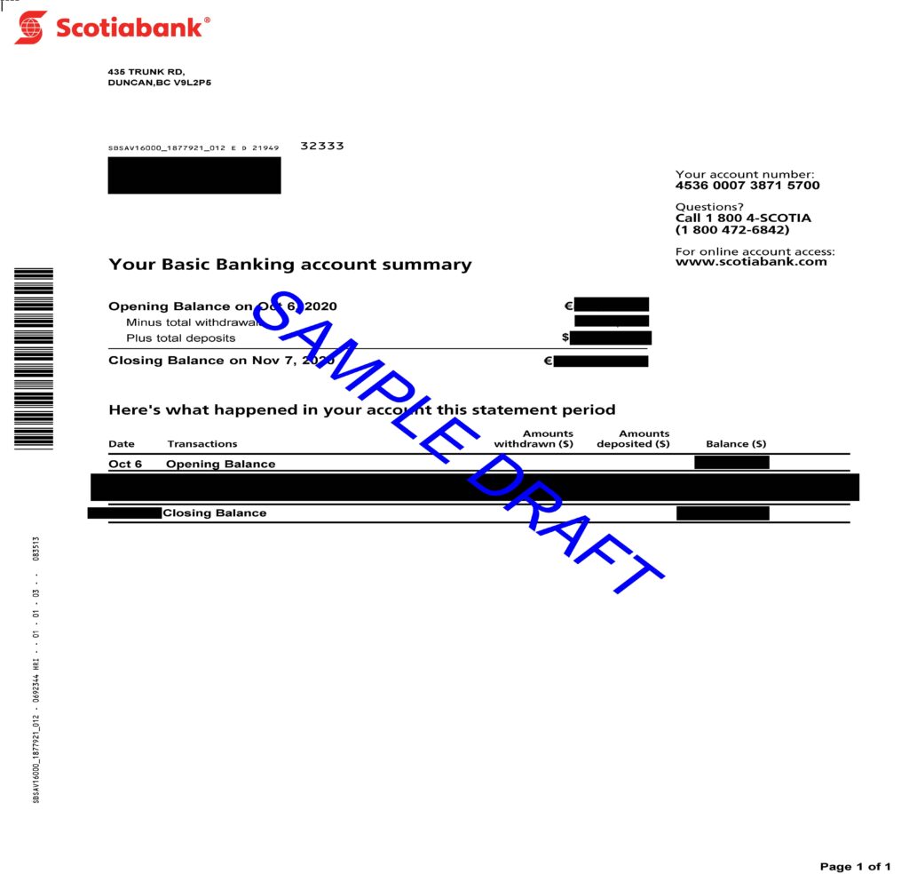 Scotia Bank Statement Sample