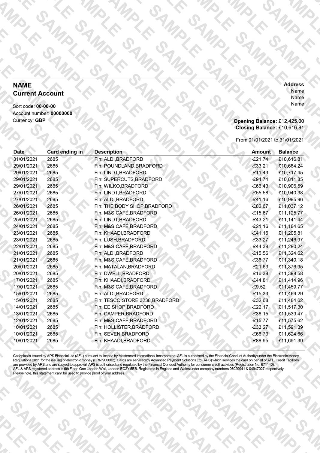 Cashplus Bank Statement Sample