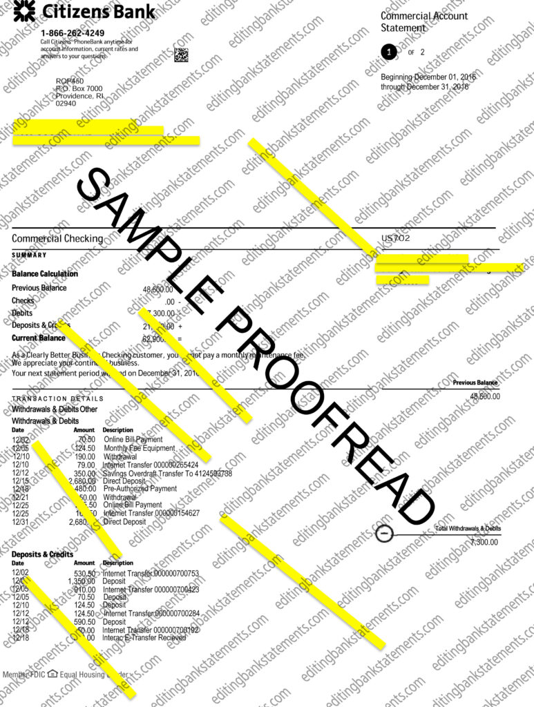 Citizens Bank Statement Sample