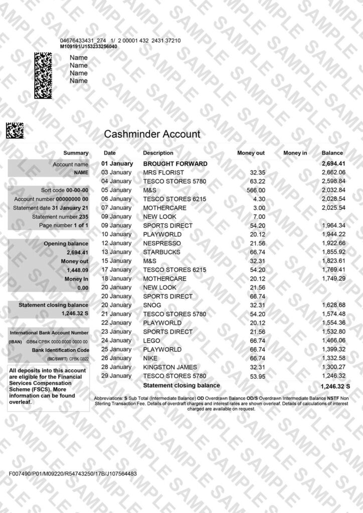 Co-operative Bank Statement Sample