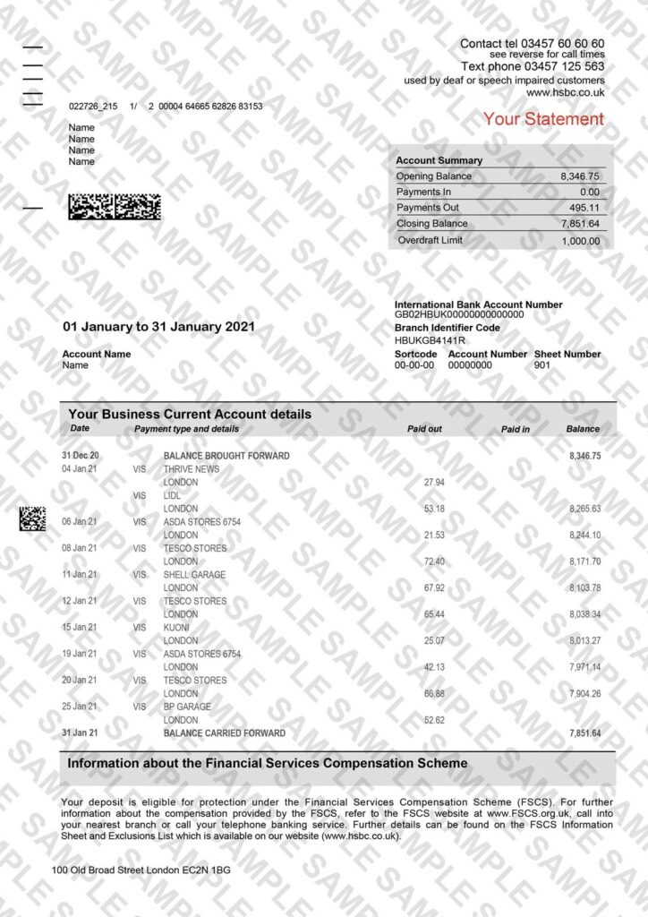 HSBC Bank Statement Sample