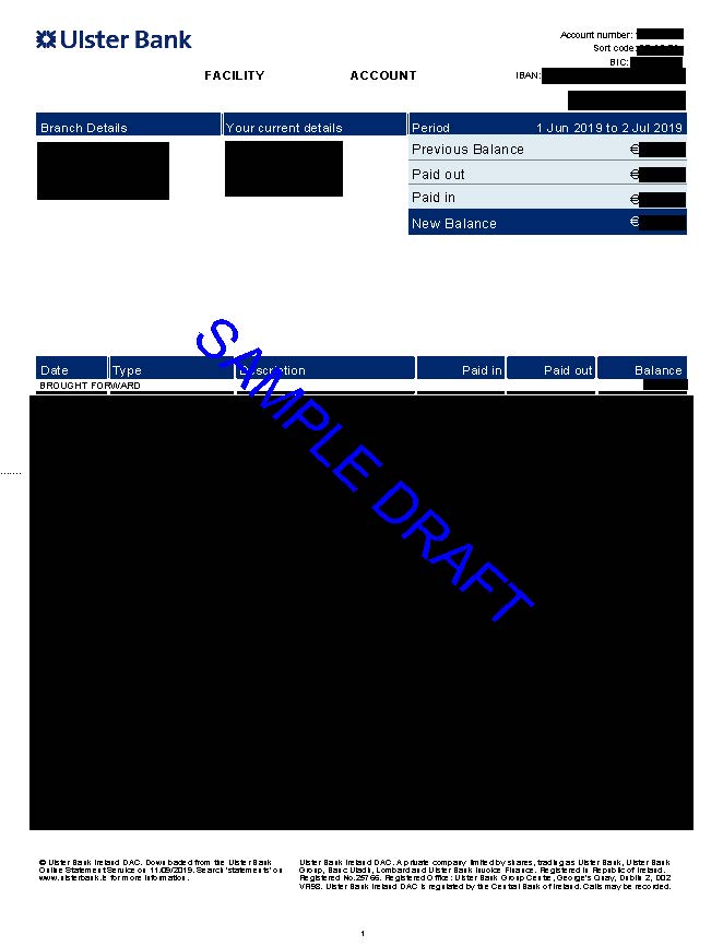 Ulster Bank Statement Sample