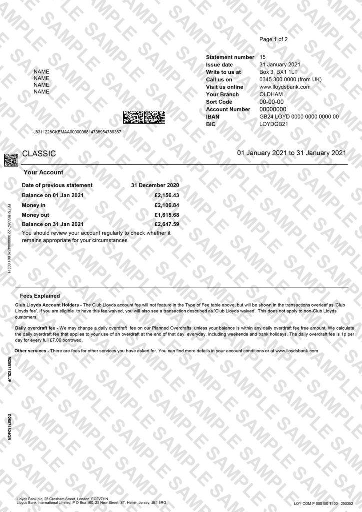 Lloyds Bank Statement Sample