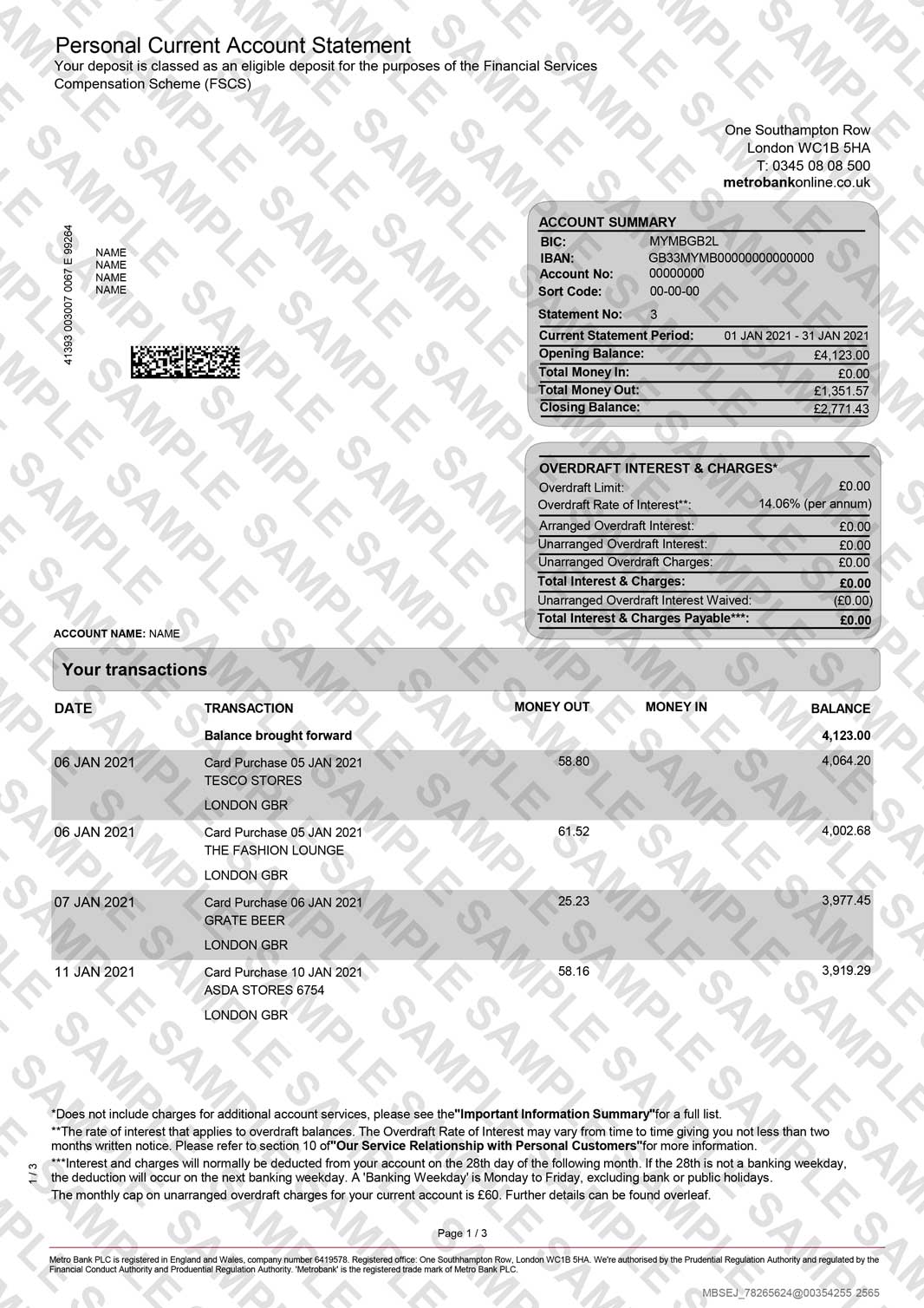 Metro Bank Statement Sample