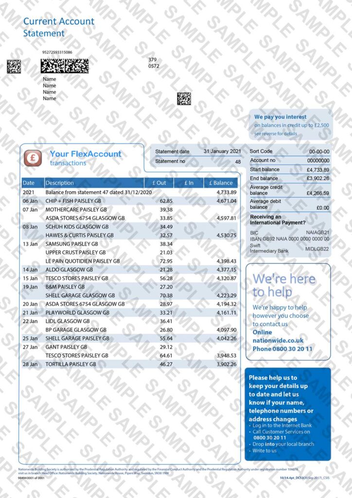 Nationwide Bank Statement Sample