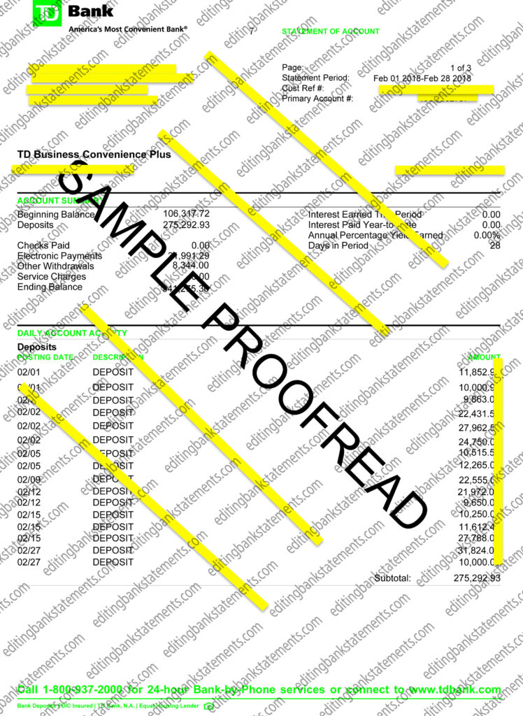 TD Bank Statement Sample