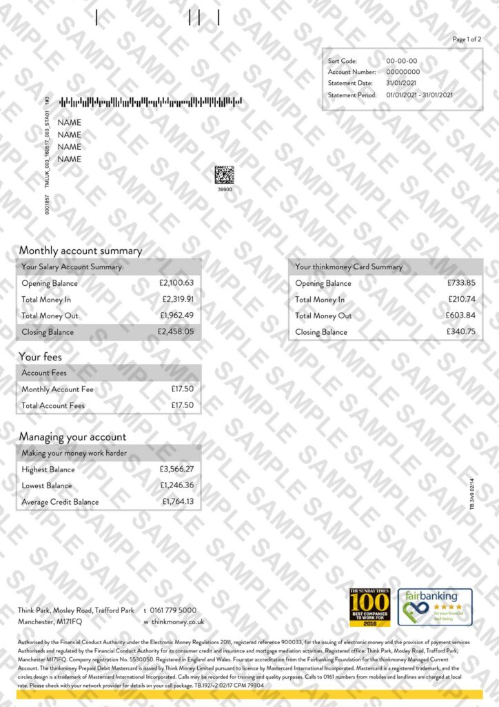 Think Money Bank Statement Sample