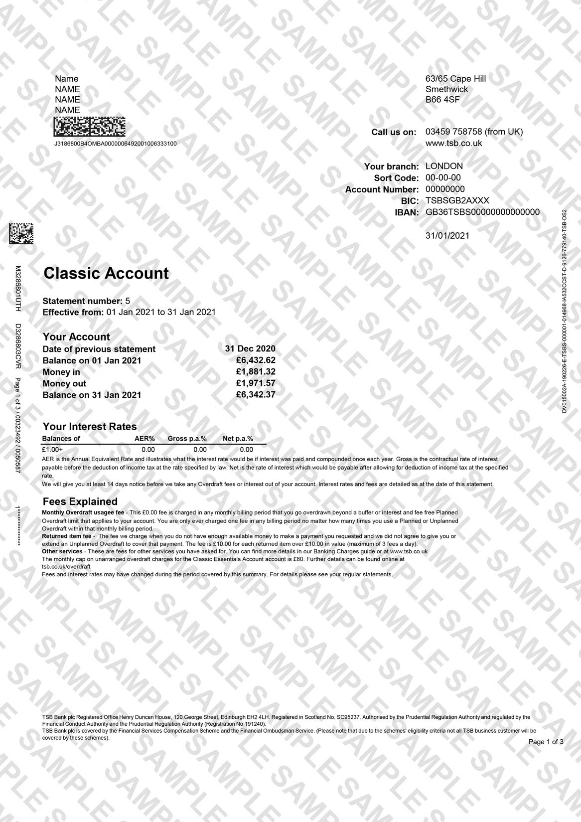 TSB Bank Statement Sample